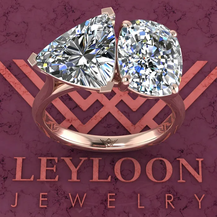 Leyloon Jewelry Rings 4 Carat Trilliant Cut 4 Carat Medium Cushion Cut TwoStone Basket D Color Moissanite Ring