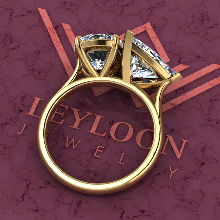 Leyloon Jewelry Rings 4 Carat Trilliant Cut 4 Carat Medium Cushion Cut TwoStone Basket D Color Moissanite Ring