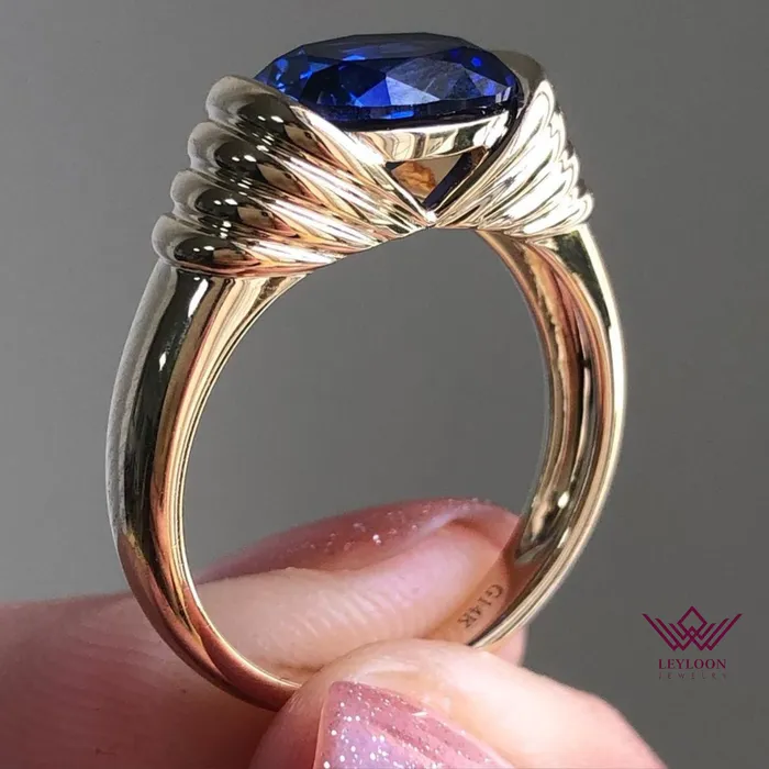 Leyloon Jewelry Rings Oval Cut Blue Color Solitaire Tension Tapered Band VVS Lab Grown Sapphire Ring Leyloon Jewelry Rings Oval Cut Blue Color Solitaire Tension Tapered Band VVS Lab Grown Sapphire Ring