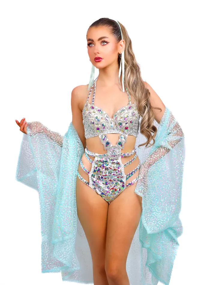 lumishopusa Earrings Sequin Kimono Aqua Glitter
