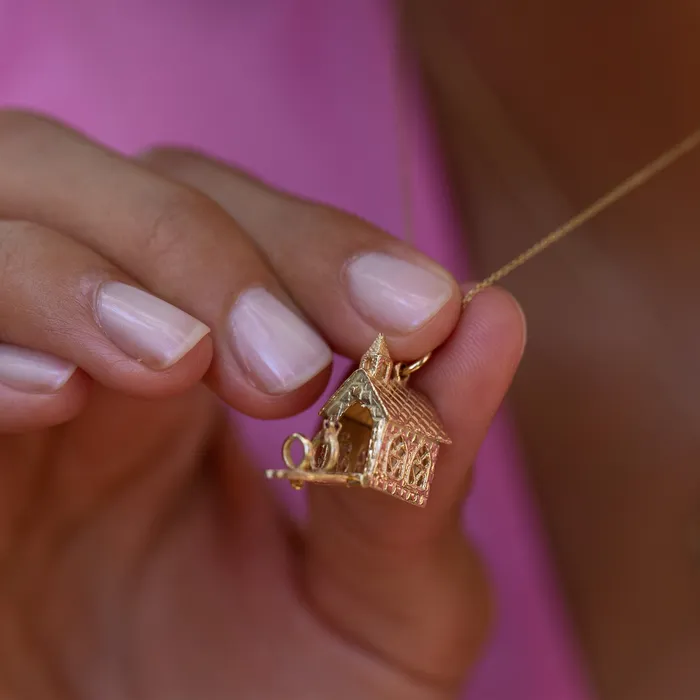 Movable Wedding Chapel 14K Gold and Ruby Charm Vintage Rings