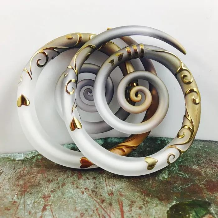 Necklaces Glassheart Glass Heart Studio Heart Filigree Glass Gold Spirals ONE PAIR ONLY