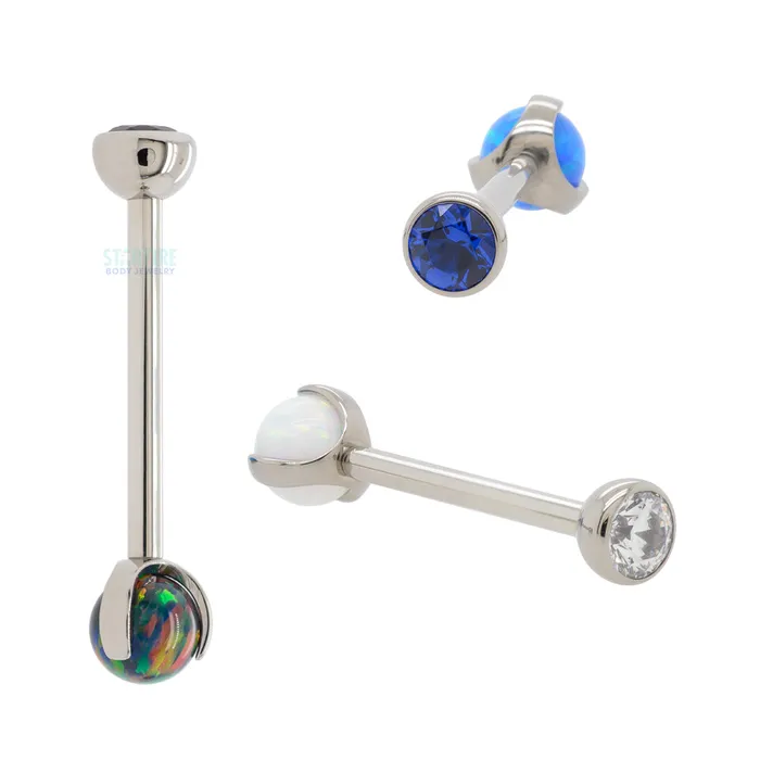Necklaces Industrial Strength IS Faceted Gem Opal Ball in Prongs Tongue Barbell custom color combos Necklaces Industrial Strength IS Faceted Gem Opal Ball in Prongs Tongue Barbell custom color combos