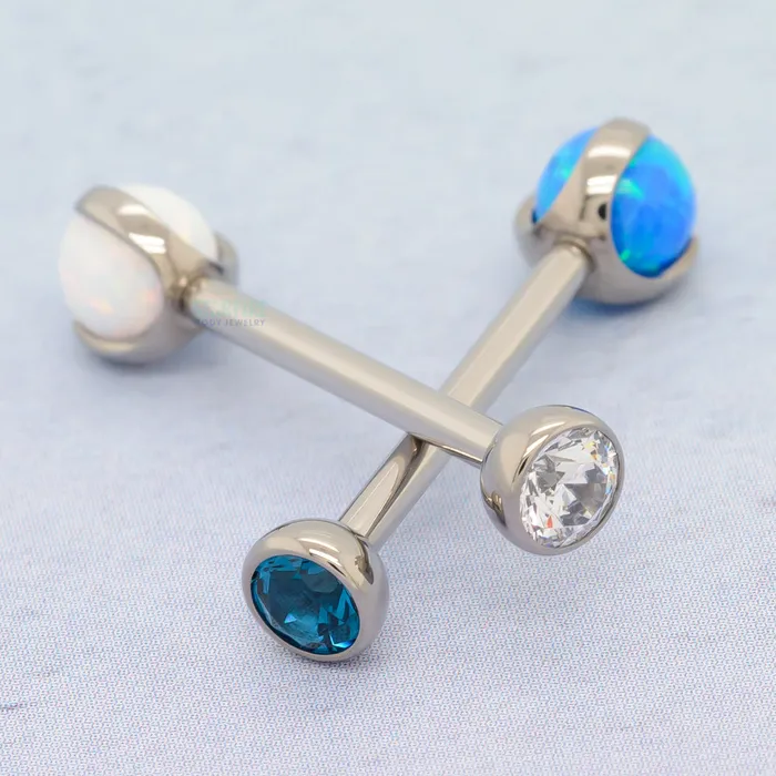 Necklaces Industrial Strength IS Faceted Gem Opal Ball in Prongs Tongue Barbell custom color combos