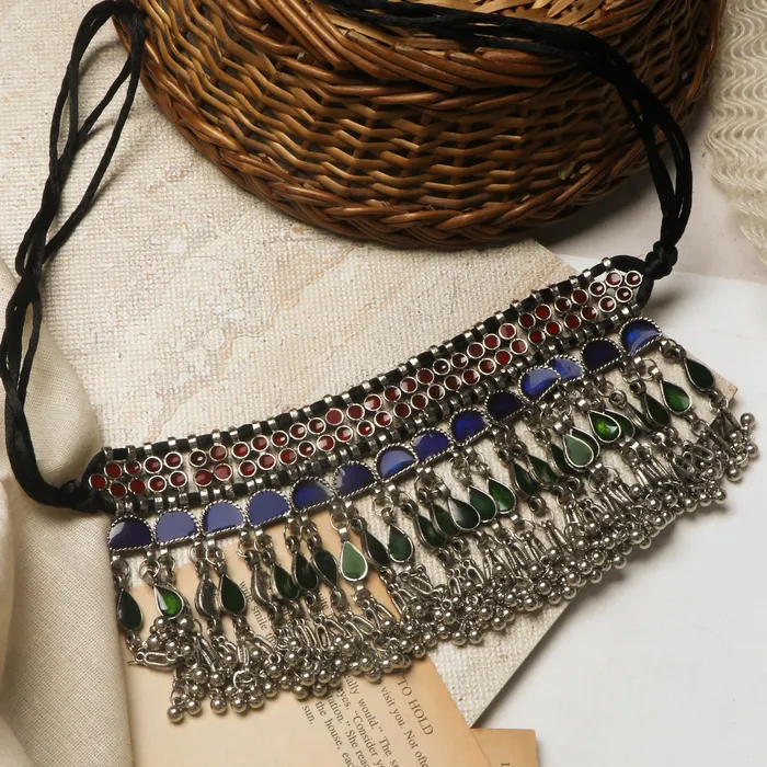 Necklaces Teejh Teejh Zaira Mulitcolored Silver Oxidised Choker Necklace