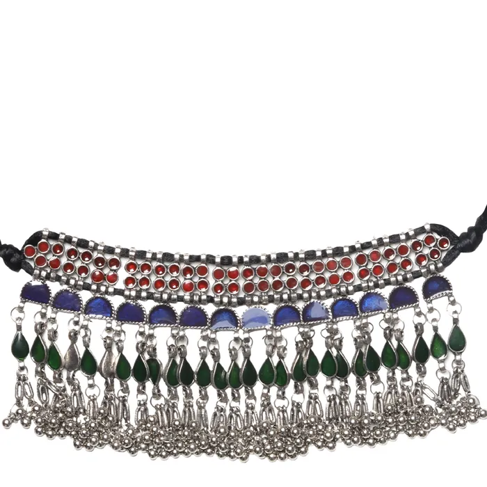 Necklaces Teejh Teejh Zaira Mulitcolored Silver Oxidised Choker Necklace