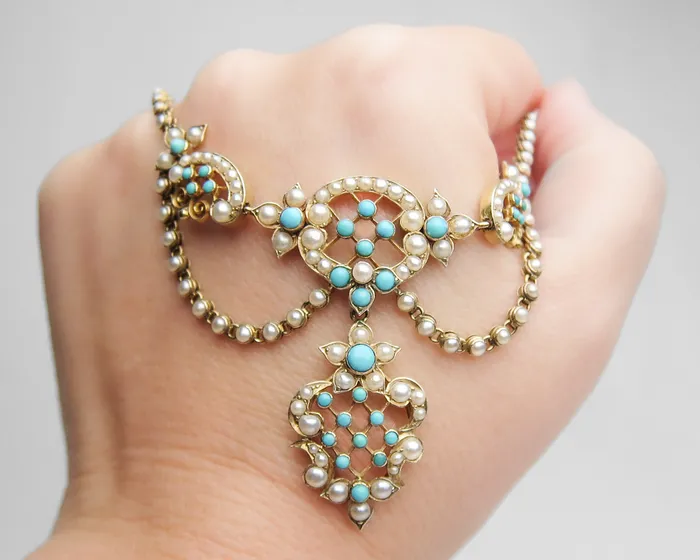 Necklaces Victorian Pearl Turquoise Festoon Necklace Isadoras A Necklaces Victorian Pearl Turquoise Festoon Necklace Isadoras A