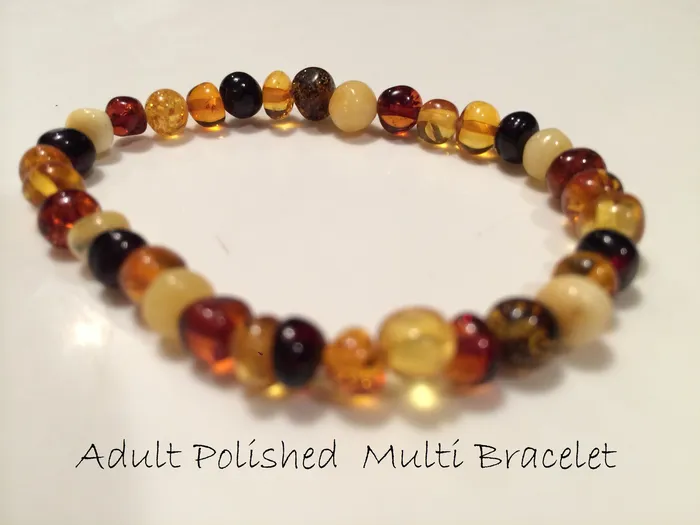 Polished Multi Baltic Amber Bracelet for Big Kid Child or Adult Arthritis carpal tunnel MB Bracelets