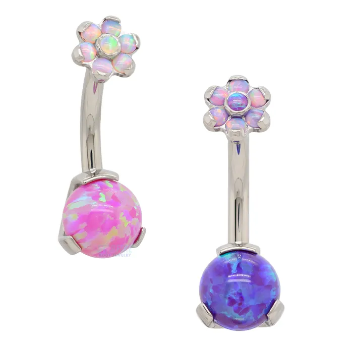 Prong Opal Ball Navel Curve with Flower Top custom color combos Industrial Strength IS Necklaces Prong Opal Ball Navel Curve with Flower Top custom color combos Industrial Strength IS Necklaces
