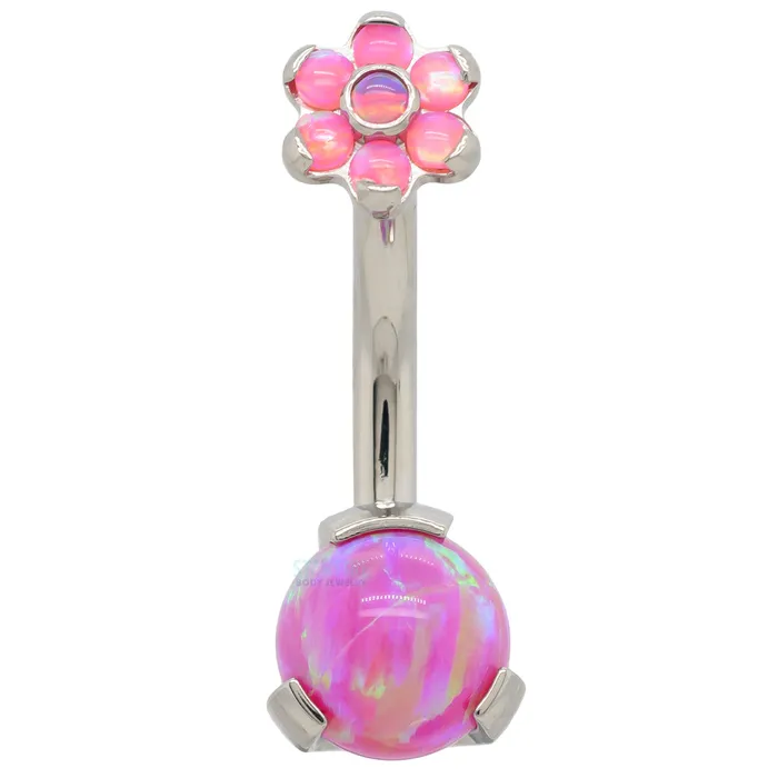 Prong Opal Ball Navel Curve with Flower Top custom color combos Industrial Strength IS Necklaces