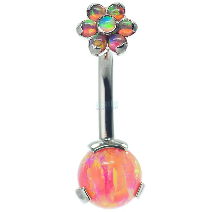 Prong Opal Ball Navel Curve with Flower Top custom color combos Industrial Strength IS Necklaces