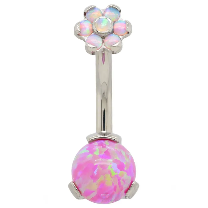 Prong Opal Ball Navel Curve with Flower Top custom color combos Industrial Strength IS Necklaces