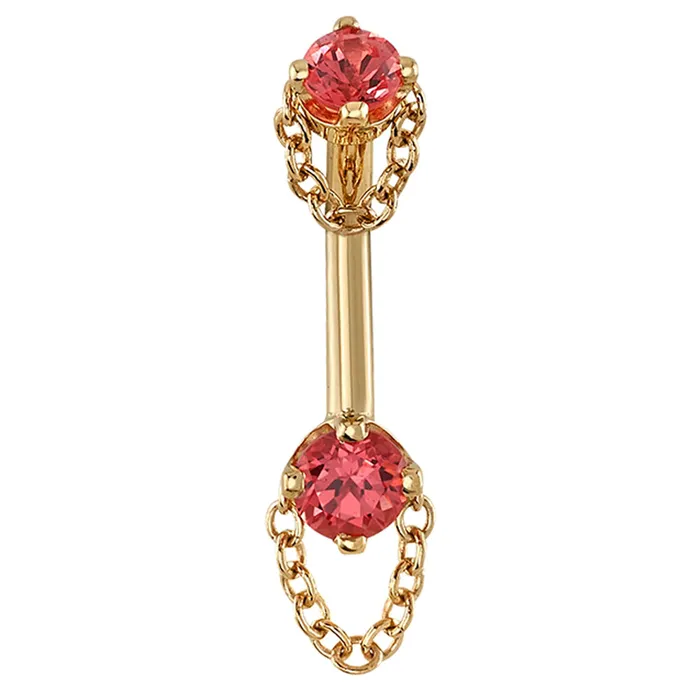 Rianna Curved Barbell in Gold with Padparadscha Sapphire Body Vision BVLA Earrings Rianna Curved Barbell in Gold with Padparadscha Sapphire Body Vision BVLA Earrings