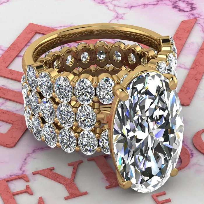 Rings 148 CTW Elongated Oval Cut ThreePiece Bridal D Color Basket Moissanite Set Leyloon Jewelry Rings 148 CTW Elongated Oval Cut ThreePiece Bridal D Color Basket Moissanite Set Leyloon Jewelry