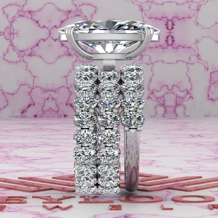 Rings 148 CTW Elongated Oval Cut ThreePiece Bridal D Color Basket Moissanite Set Leyloon Jewelry