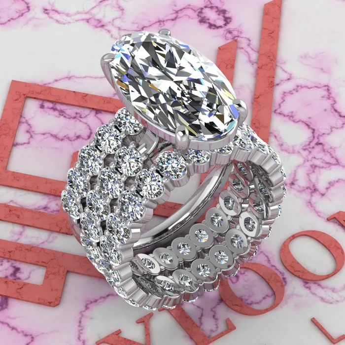 Rings 148 CTW Elongated Oval Cut ThreePiece Bridal D Color Basket Moissanite Set Leyloon Jewelry