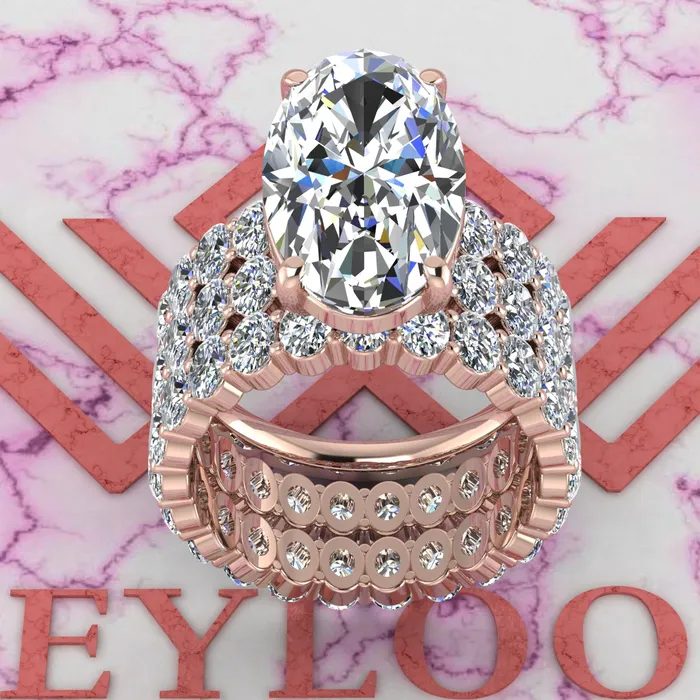 Rings 148 CTW Elongated Oval Cut ThreePiece Bridal D Color Basket Moissanite Set Leyloon Jewelry