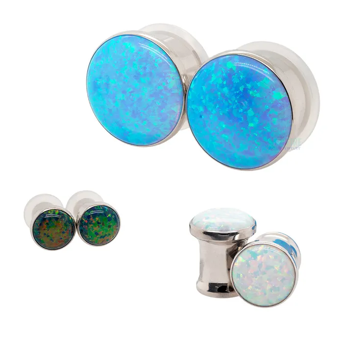Rings Anatometal Single Gem Plugs Eyelets with Opal Cabochon Bubblegum Pink Opal