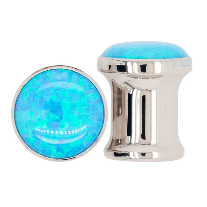 Rings Anatometal Single Gem Plugs Eyelets with Opal Cabochon Light Blue Opal Rings Anatometal Single Gem Plugs Eyelets with Opal Cabochon Light Blue Opal