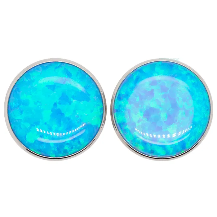 Rings Anatometal Single Gem Plugs Eyelets with Opal Cabochon Light Blue Opal
