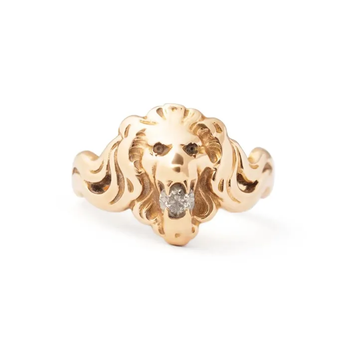 Rings Antique Victorian Diamond and 10k Gold Lions Head Ring