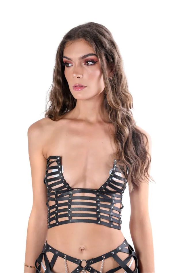 Rings Black Cage Harness Top THE LUMI SHOP
