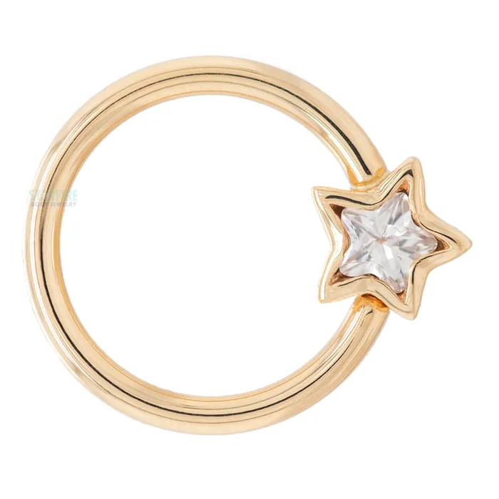 Rings Body Vision BVLA Razmatazz Star Bezel Fixed Bead Ring FBR in Gold with White CZ Rings Body Vision BVLA Razmatazz Star Bezel Fixed Bead Ring FBR in Gold with White CZ