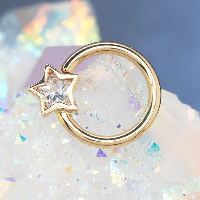 Rings Body Vision BVLA Razmatazz Star Bezel Fixed Bead Ring FBR in Gold with White CZ