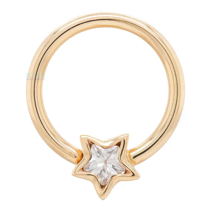 Rings Body Vision BVLA Razmatazz Star Bezel Fixed Bead Ring FBR in Gold with White CZ