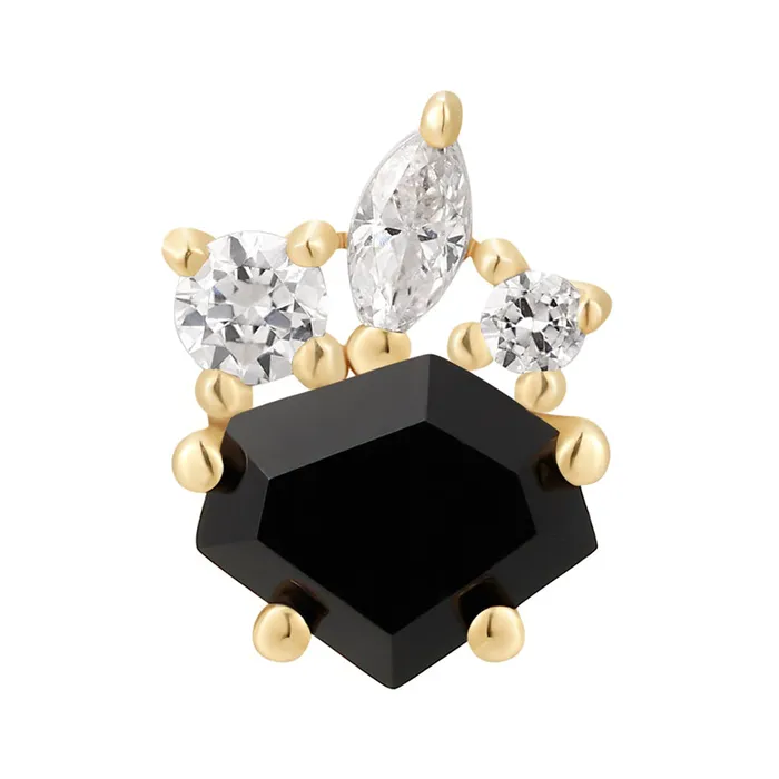 Rings Buddha Jewelry Organics threadless Darque End in Gold with Black Agate White CZs