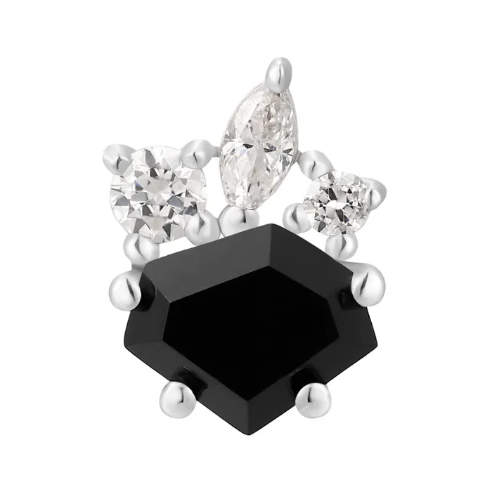 Rings Buddha Jewelry Organics threadless Darque End in Gold with Black Agate White CZs