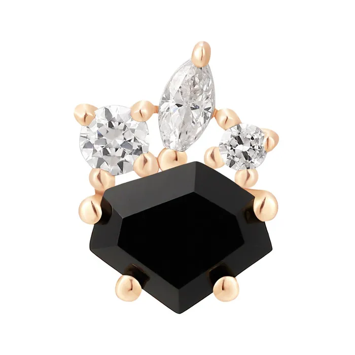 Rings Buddha Jewelry Organics threadless Darque End in Gold with Black Agate White CZs