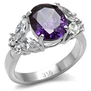 Rings Green CJ7776OS Wholesale Stainless Steel Oval Cut Amethyst CZ Ring