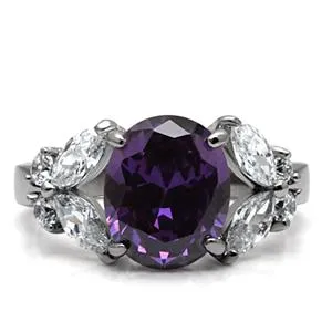Rings Green CJ7776OS Wholesale Stainless Steel Oval Cut Amethyst CZ Ring
