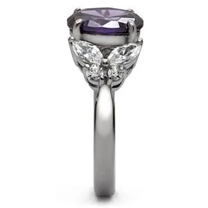 Rings Green CJ7776OS Wholesale Stainless Steel Oval Cut Amethyst CZ Ring