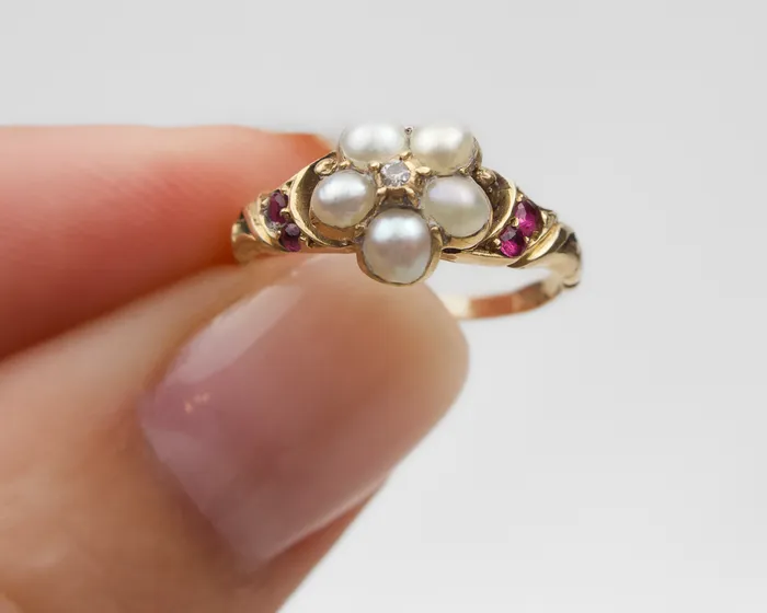 Rings Isadoras A Victorian Garnet Seed Pearl Diamond Ring Rings Isadoras A Victorian Garnet Seed Pearl Diamond Ring