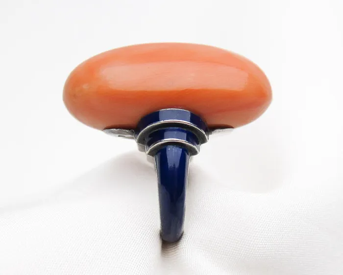 Rings Isadoras LD Coral and Enamel Art Deco Cocktail Ring