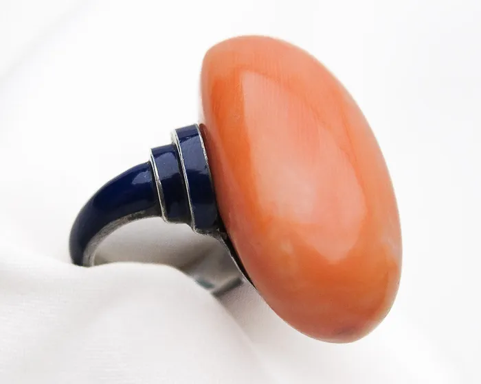 Rings Isadoras LD Coral and Enamel Art Deco Cocktail Ring Rings Isadoras LD Coral and Enamel Art Deco Cocktail Ring