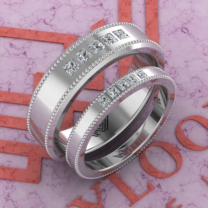 Rings Leyloon Jewelry 06 CTW Princess Cut Couples Wedding Bands Flush Moissanite Set D Color Rings Leyloon Jewelry 06 CTW Princess Cut Couples Wedding Bands Flush Moissanite Set D Color