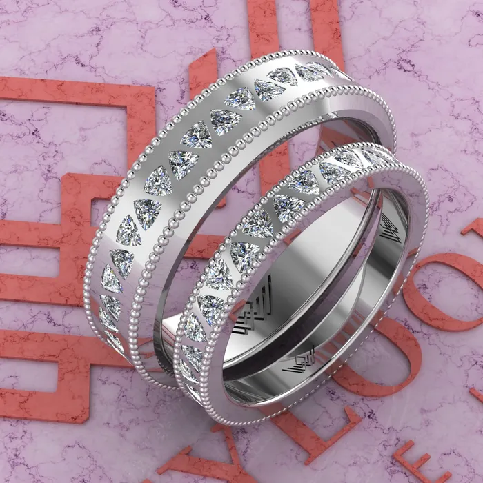 Rings Leyloon Jewelry 22 CTW Trilliant Cut Couples Wedding Bands Flush Moissanite Set D Color Rings Leyloon Jewelry 22 CTW Trilliant Cut Couples Wedding Bands Flush Moissanite Set D Color