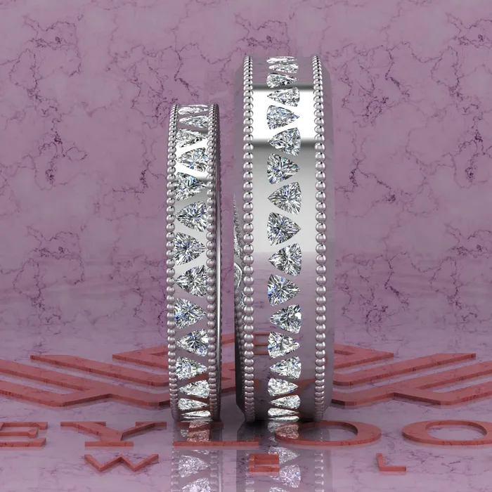 Rings Leyloon Jewelry 22 CTW Trilliant Cut Couples Wedding Bands Flush Moissanite Set D Color