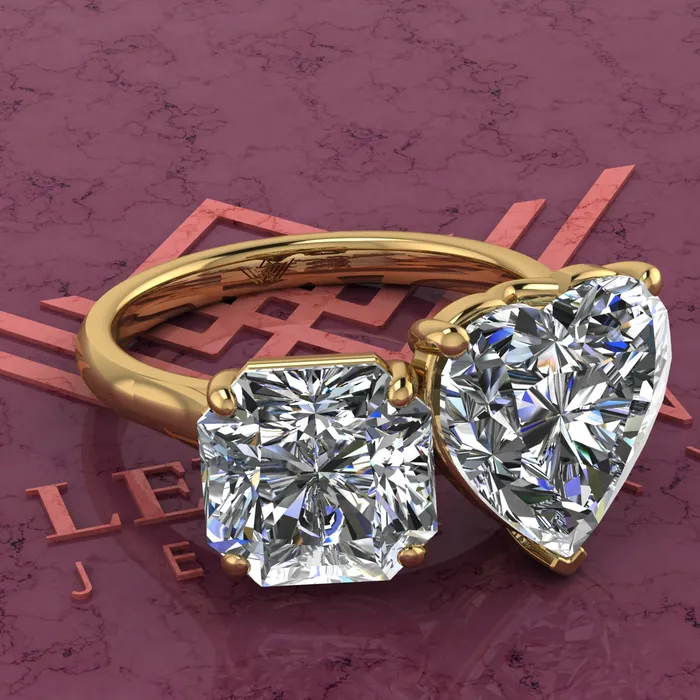 Rings Leyloon Jewelry 25 Carat Square Radiant Cut 4 Carat Heart Cut TwoStone Basket D Color Moissanite Ring Rings Leyloon Jewelry 25 Carat Square Radiant Cut 4 Carat Heart Cut TwoStone Basket D Color Moissanite Ring