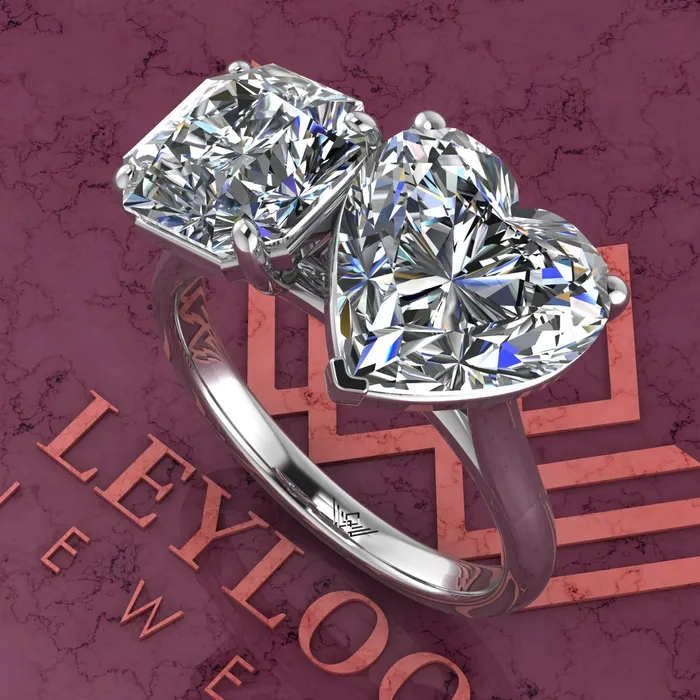 Rings Leyloon Jewelry 25 Carat Square Radiant Cut 4 Carat Heart Cut TwoStone Basket D Color Moissanite Ring