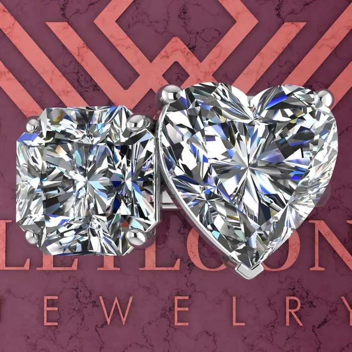 Rings Leyloon Jewelry 25 Carat Square Radiant Cut 4 Carat Heart Cut TwoStone Basket D Color Moissanite Ring