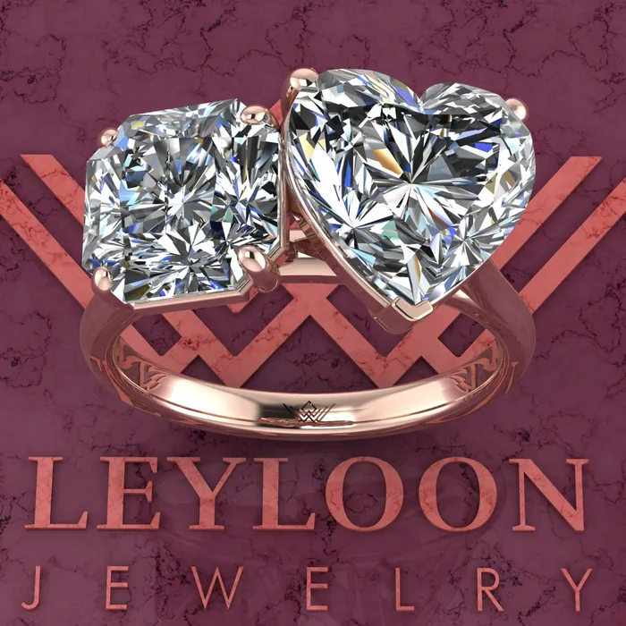 Rings Leyloon Jewelry 25 Carat Square Radiant Cut 4 Carat Heart Cut TwoStone Basket D Color Moissanite Ring