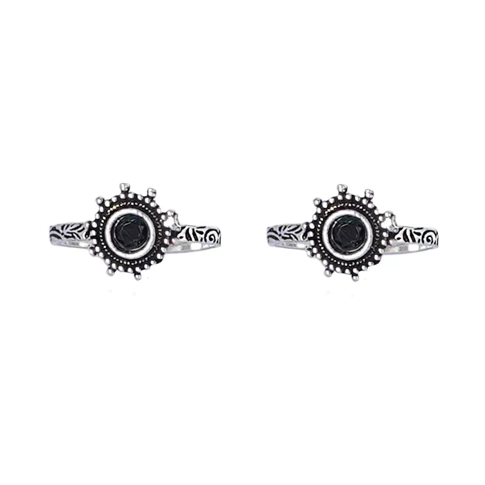 Rings Teejh Teejh Vihana Black Stone Silver Oxidised Toe Rings Rings Teejh Teejh Vihana Black Stone Silver Oxidised Toe Rings