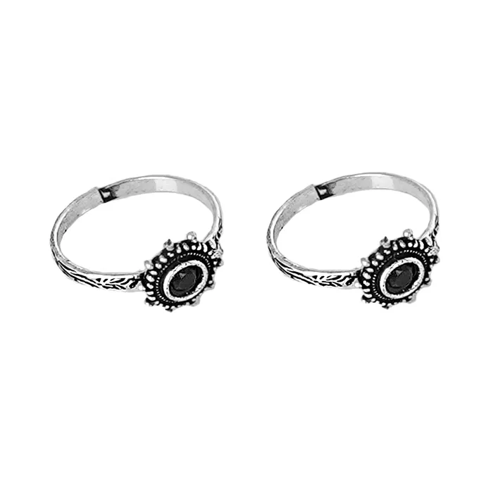 Rings Teejh Teejh Vihana Black Stone Silver Oxidised Toe Rings Rings Teejh Teejh Vihana Black Stone Silver Oxidised Toe Rings
