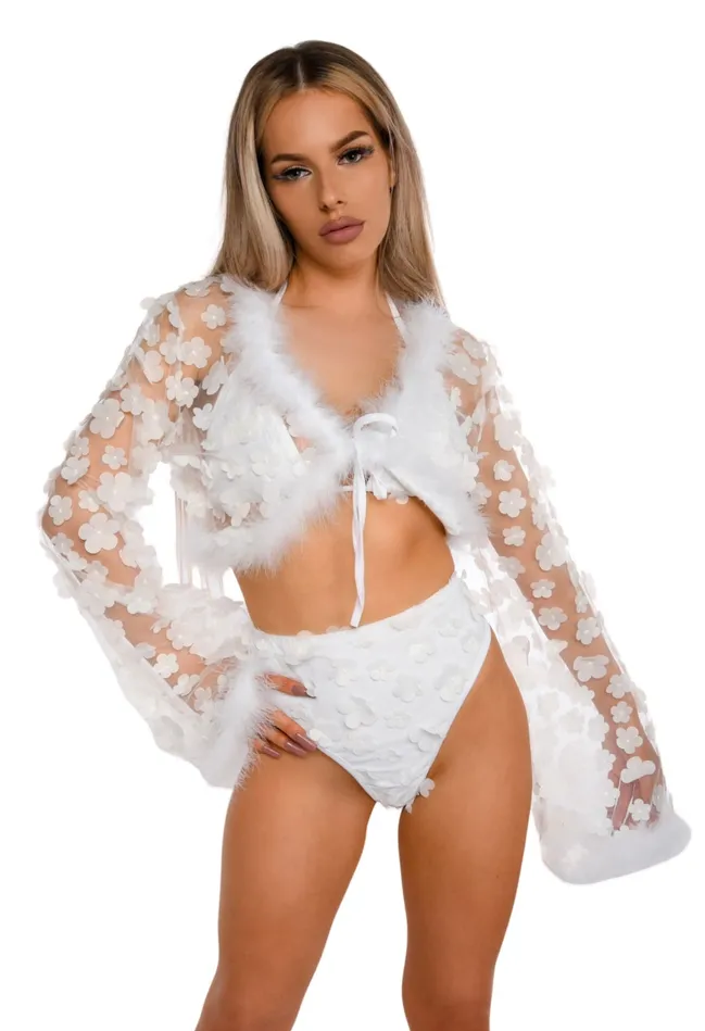 Rings THE LUMI SHOP White Fuzzy 3D Floral Set 3 pcs