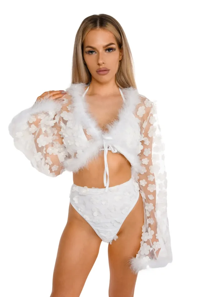 Rings THE LUMI SHOP White Fuzzy 3D Floral Set 3 pcs