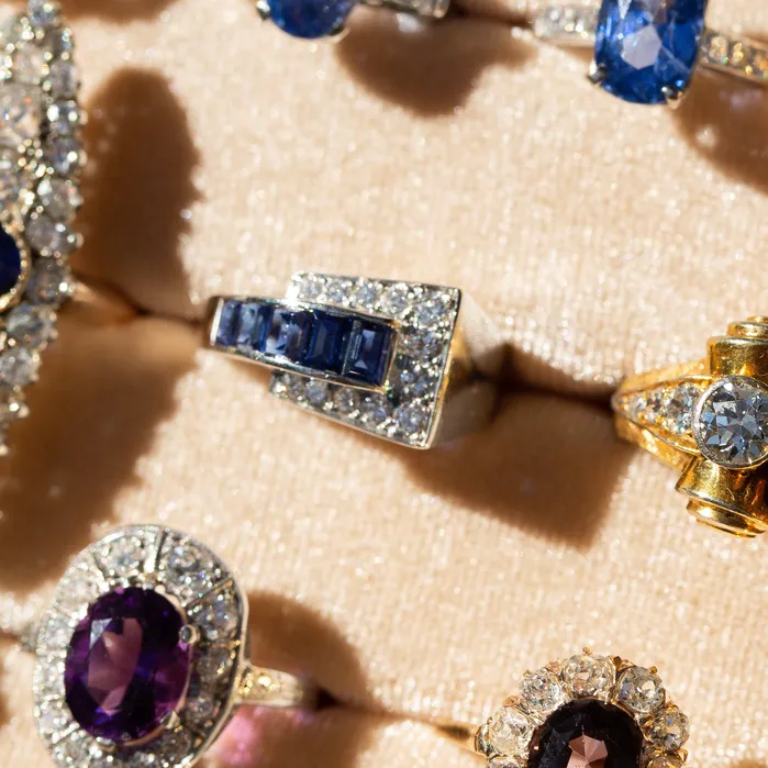 Rings Vintage Oscar Heyman Sapphire Diamond and Platinum Buckle Ring